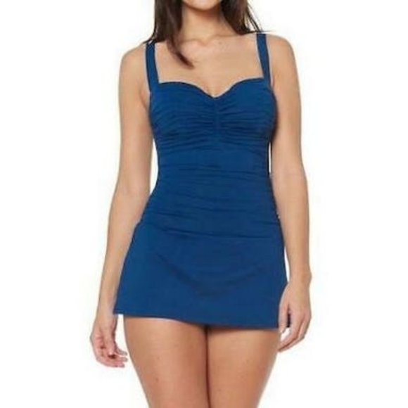 BLEU Rod Beattie Womens  Dress for Success Shirred One Piece Swimsuit,10D/navy - Picture 1 of 1